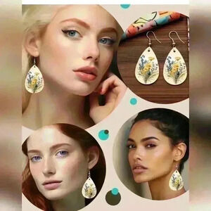 Southwestern collection floral petal  aninal printed tear drop pendant earrings
